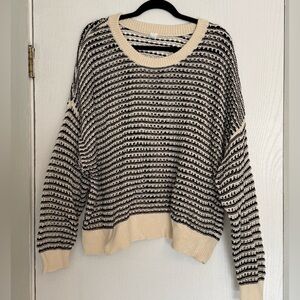 Old Navy Black and Cream Crew Neck Sweater with Stripes